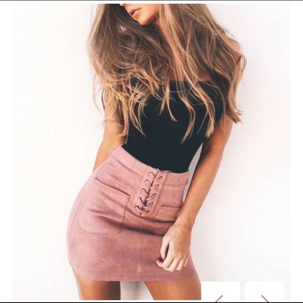 Pink suede-like skirt